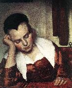 VERMEER VAN DELFT, Jan A Woman Asleep at Table (detail) atr Norge oil painting reproduction
